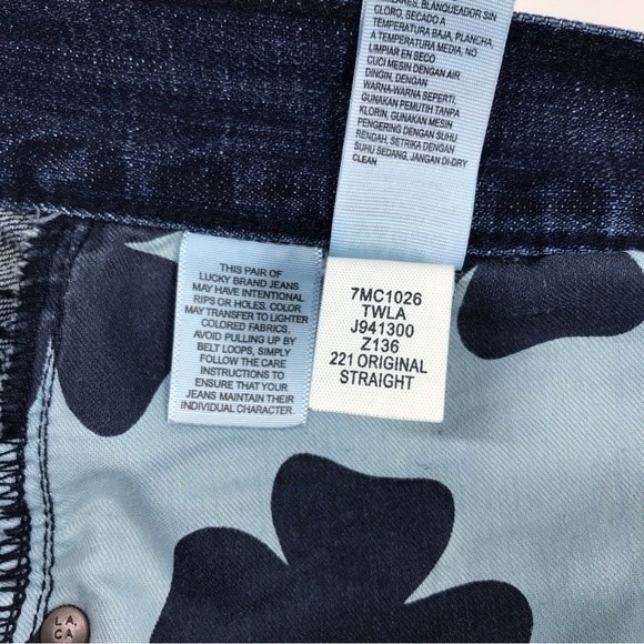 Lucky Brand 221 Original Straight Men's Dark Blue Wash Denim Jeans Distressed 38 - Picture 12 of 13